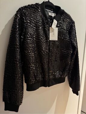 John + Jenn Black Textured Bomber Jacket